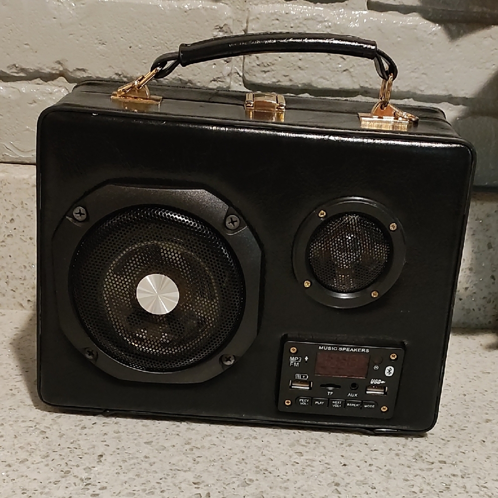 Black Portable Bluetooth Speaker boombox purse (FUNCTIONAL!!)